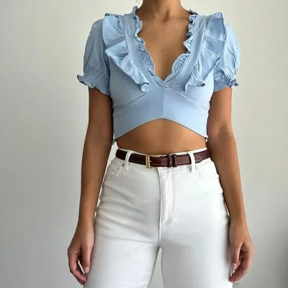 Coastal blue ruffled crop top - Picture 3 of 7